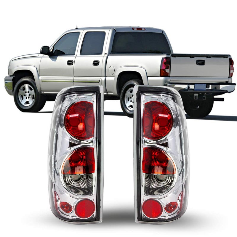 CPW Tail Lights For Chevy Chevrolet Silverado 1999 2000 2001 2002 2003 2004 2005 2006 2007 1500/2500/3500 GMC Sierra 1999-2003 Taillights Assembly Pickup Brake Rear Lamps Chrome/Clear - Image 1